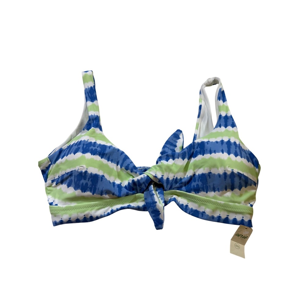 Aerie Bikini Top XL Blue Green Tie Dye Bralette Swimwear Striped Tropical Beach